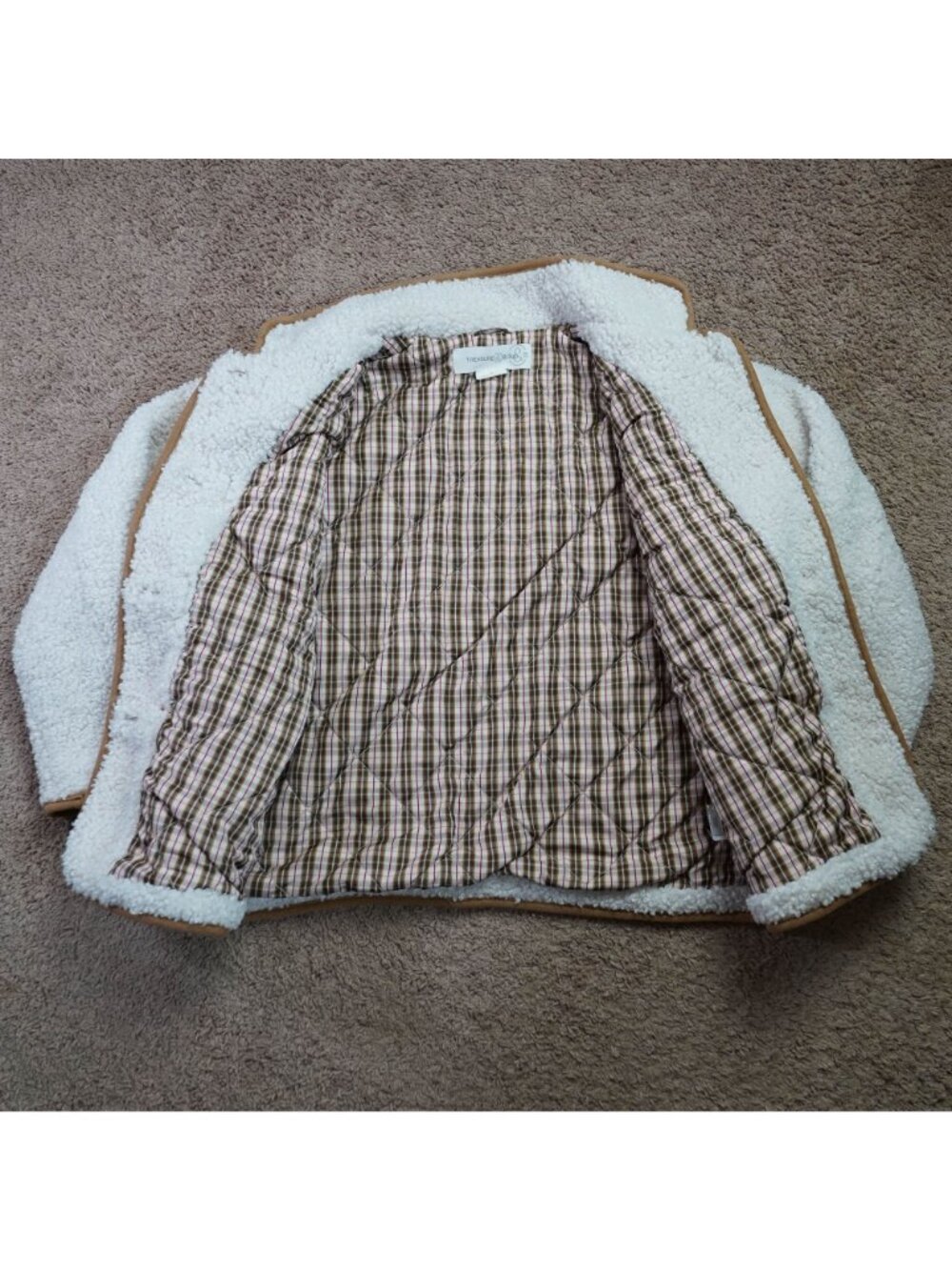 Treasure & Bond Sherpa Jacket Womens S White Faux Fur Button Front Plaid Lining - Picture 4 of 12